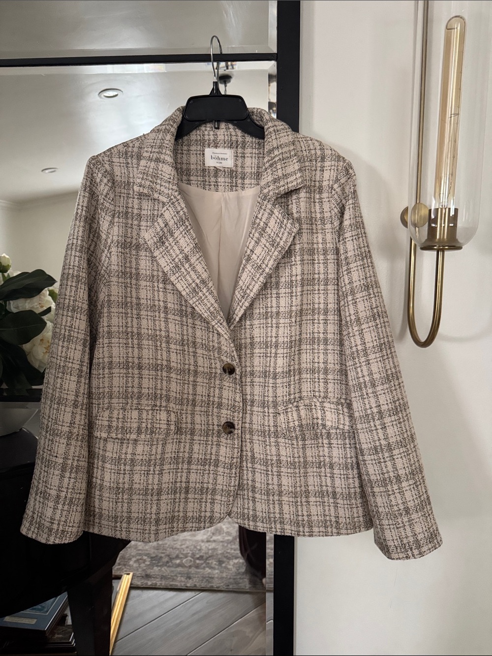 bohme Tan and Gray Plaid Tailored Blazer